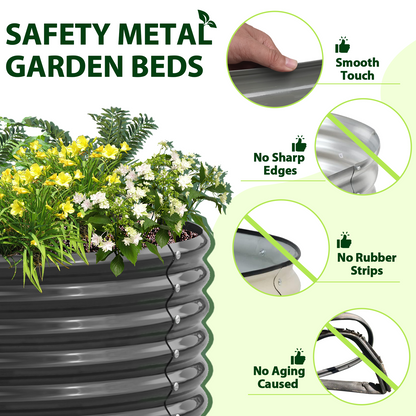 Set of 8: 12x3x1.5ft Oval Modular Metal Raised Garden Bed (Grey)