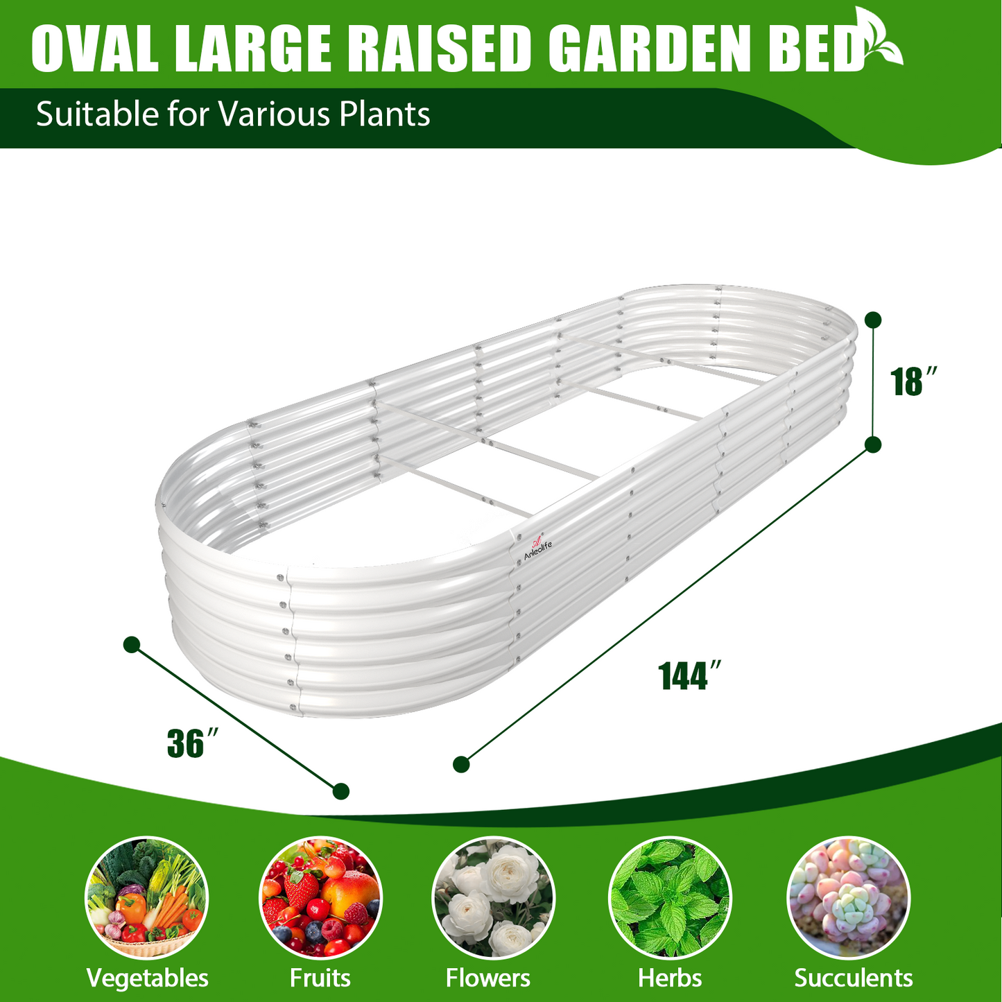 40%OFF! Set of 6: 12x3x1.5ft Oval Modular Metal Raised Garden Bed (White)