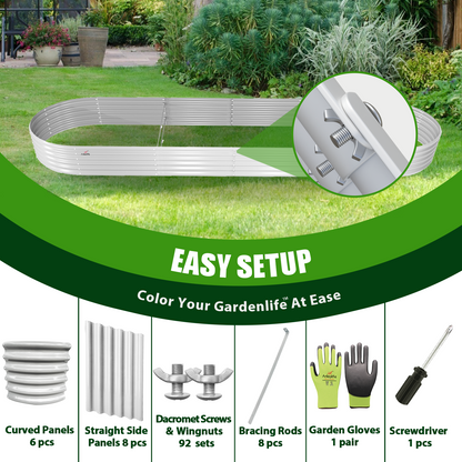 Set of 8: 12x3x1.5ft Oval Modular Metal Raised Garden Bed (White)