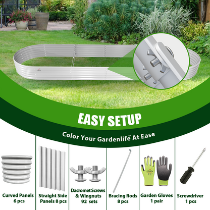 Set of 6: 12x3x1.5ft Oval Modular Metal Raised Garden Bed (White)