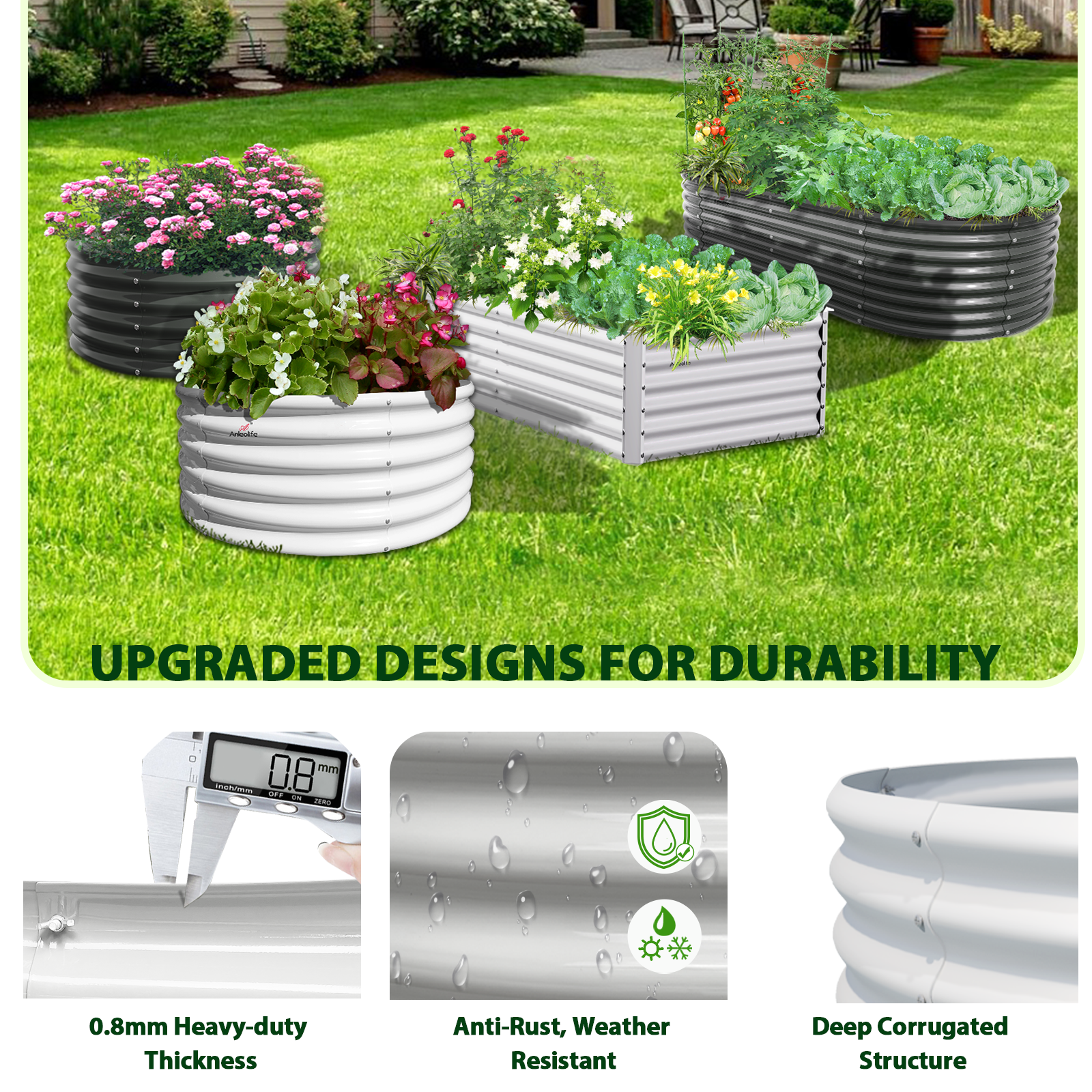 12x3x1.5ft Oval Modular Metal Raised Garden Bed Set (Classic White/Quartz Gray)