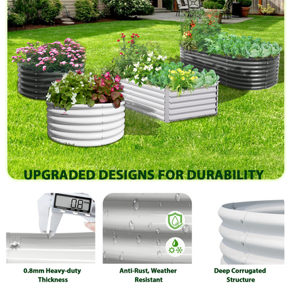 12x3x1.5ft Oval Modular Metal Raised Garden Bed Set (White/Grey)