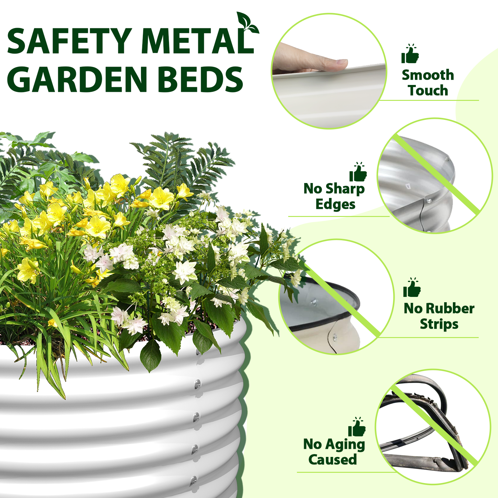 Set of 6: 12x3x1.5ft Oval Modular Metal Raised Garden Bed (Classic White)