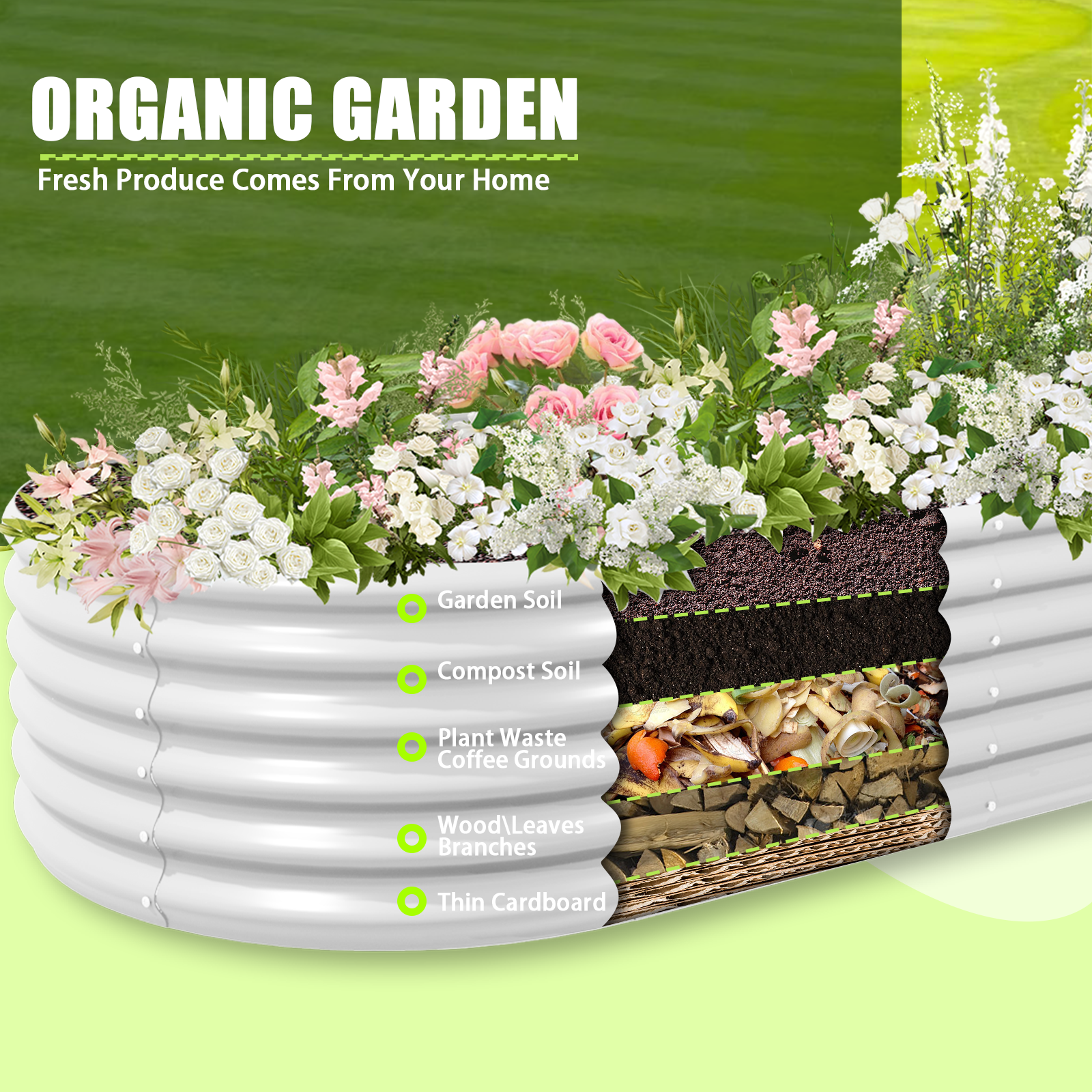 Set of 8: 12x3x1.5ft Oval Modular Metal Raised Garden Bed (Classic White)