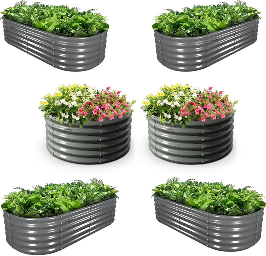 Set of 6: 2pcs(4x1.5ft) & 4 pcs (6x2x1.5ft) Metal Raised Garden Bed (Grey/White)