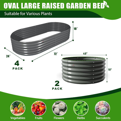Set of 6: 2pcs(4x1.5ft) & 4 pcs (6x2x1.5ft) Metal Raised Garden Bed (Grey/White)