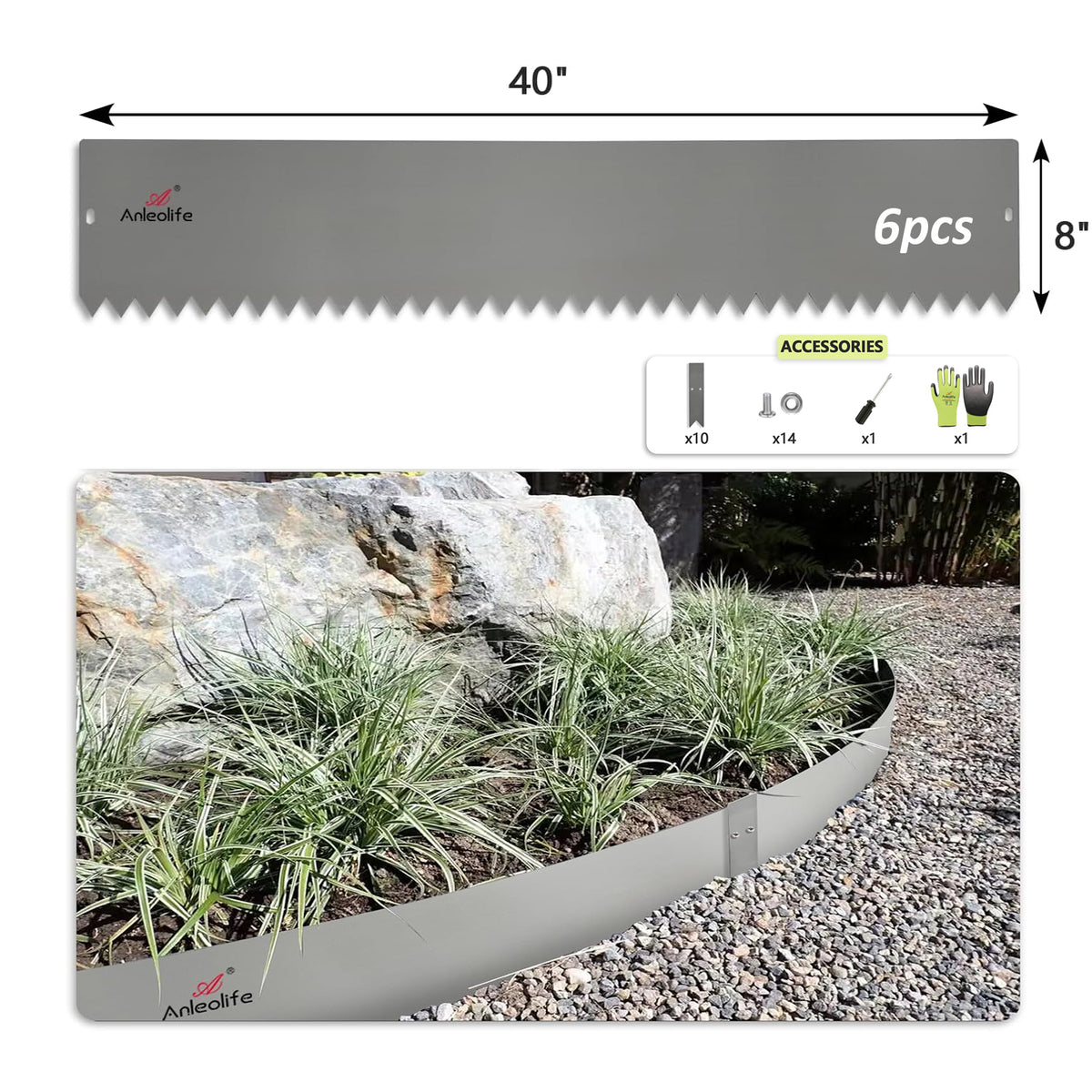 Galvanized Steel Garden Edging, 6''/ 8'' x40'', 6-Pack (20FT Total)