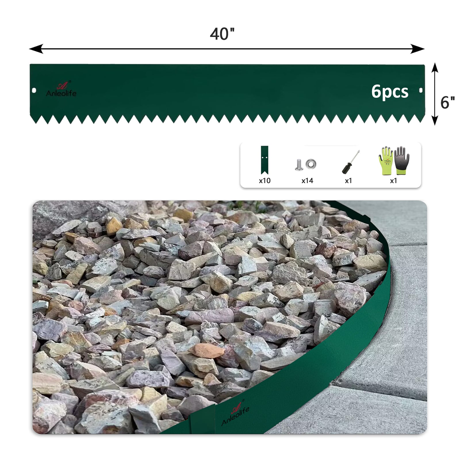 Galvanized Steel Garden Edging, 6''/ 8'' x40'', 6-Pack (20FT Total)