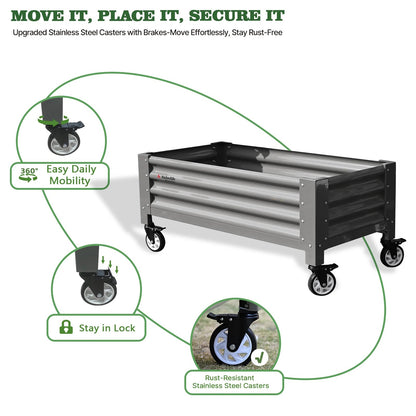 22" Tall 4x2 ft Rust-Resistant Elevated Raised Garden Bed with Wheels