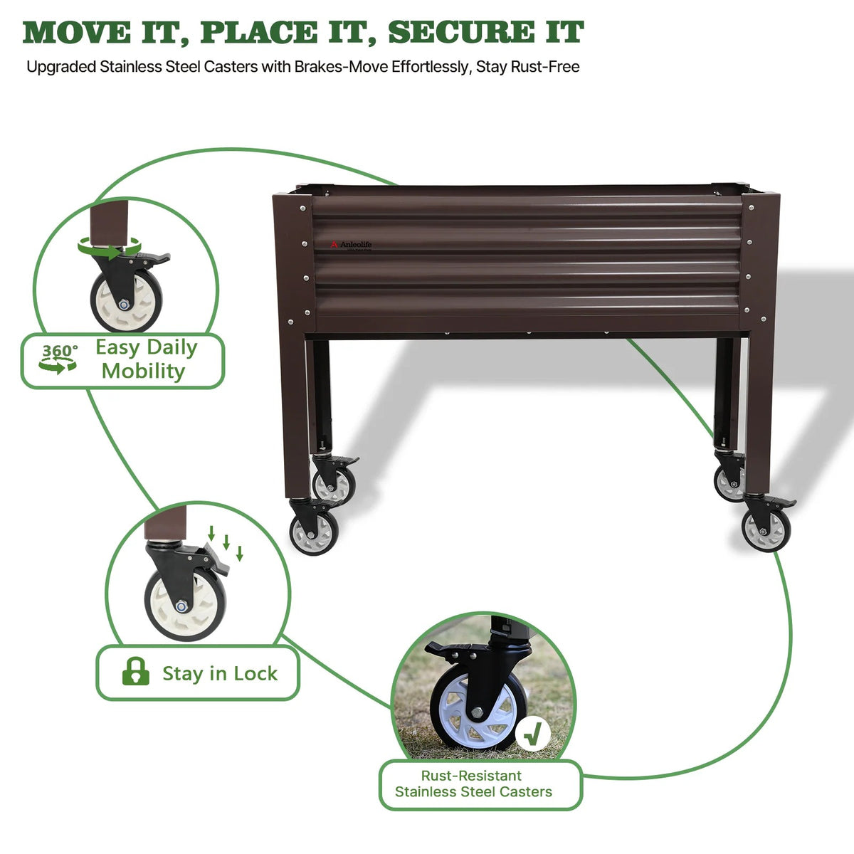 35" Waist-High Galvanized Steel Raised Garden Bed with Easy Access Design