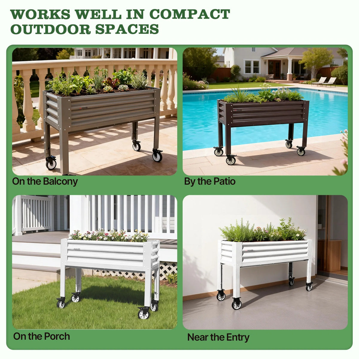 35" Waist-High Galvanized Steel Raised Garden Bed with Easy Access Design