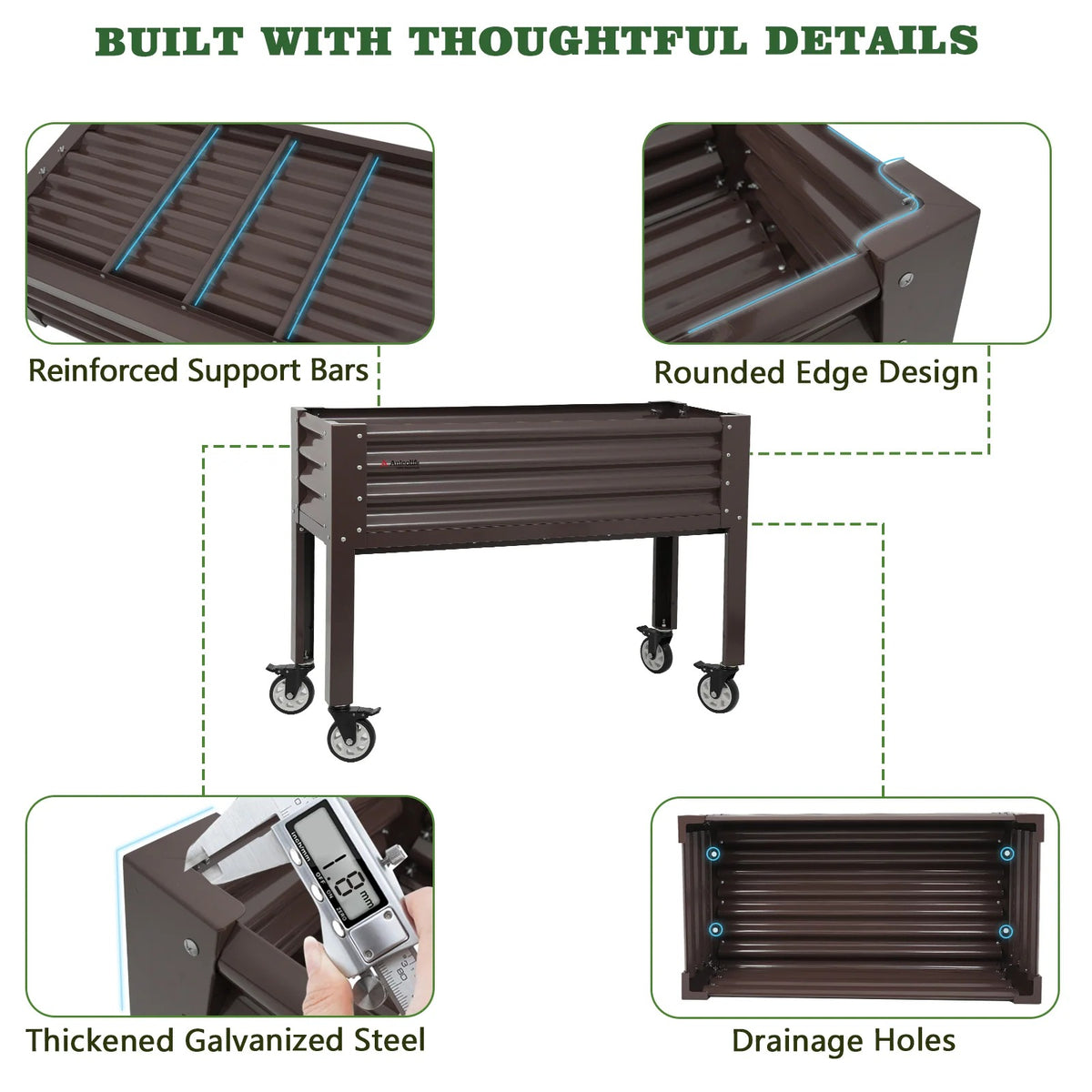 35" Waist-High Galvanized Steel Raised Garden Bed with Easy Access Design
