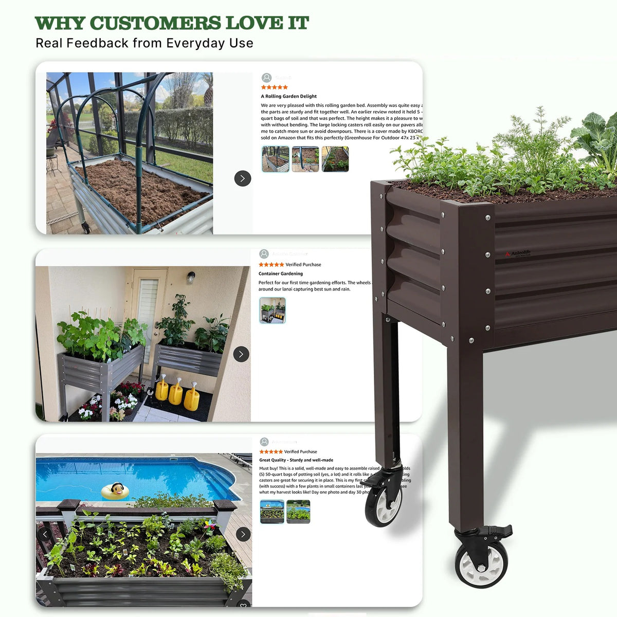 35" Waist-High Galvanized Steel Raised Garden Bed with Easy Access Design
