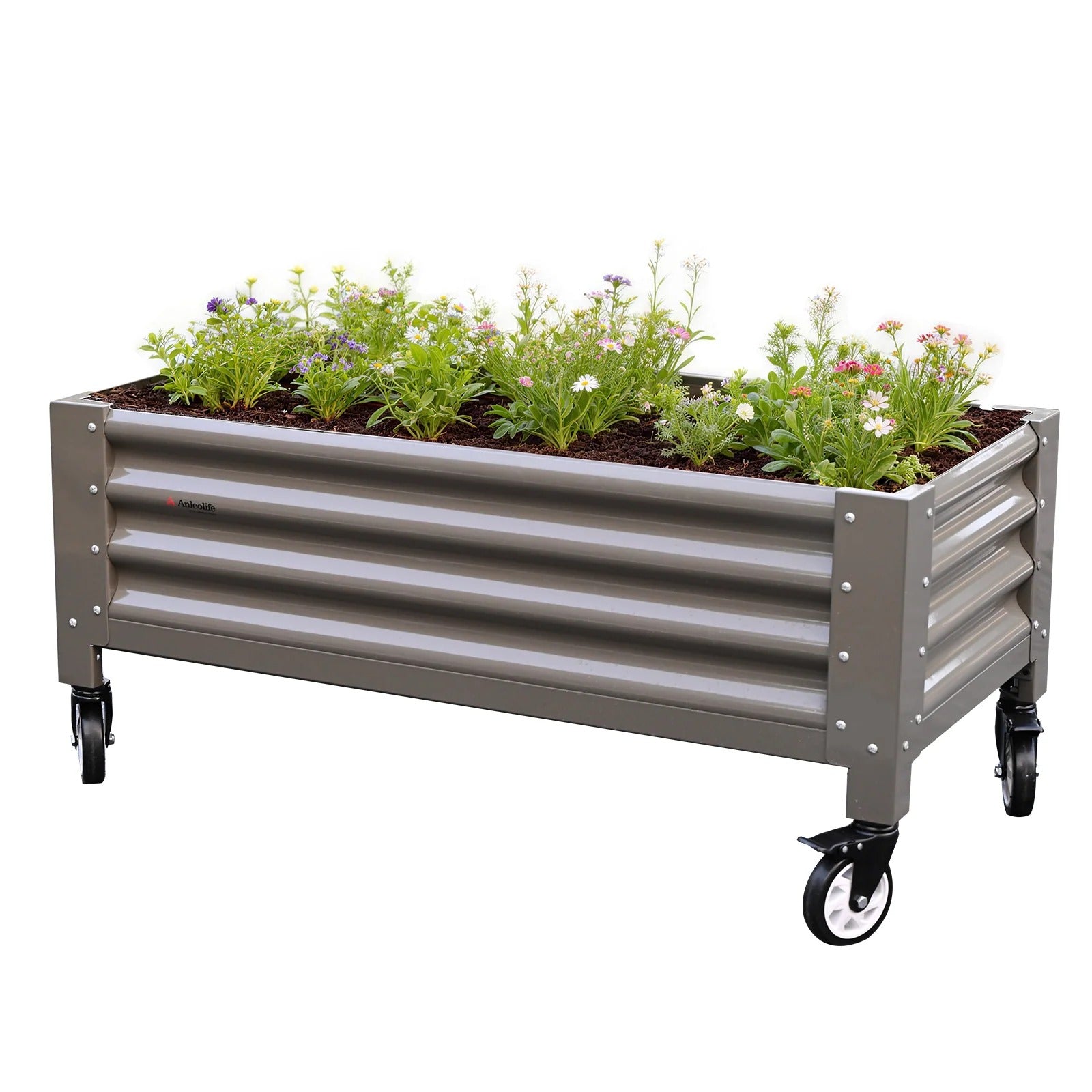 22" Tall 4x2 ft Rust-Resistant Elevated Raised Garden Bed with Wheels