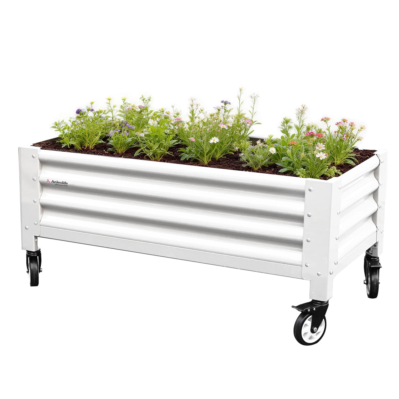 22" Tall 4x2 ft Rust-Resistant Elevated Raised Garden Bed with Wheels