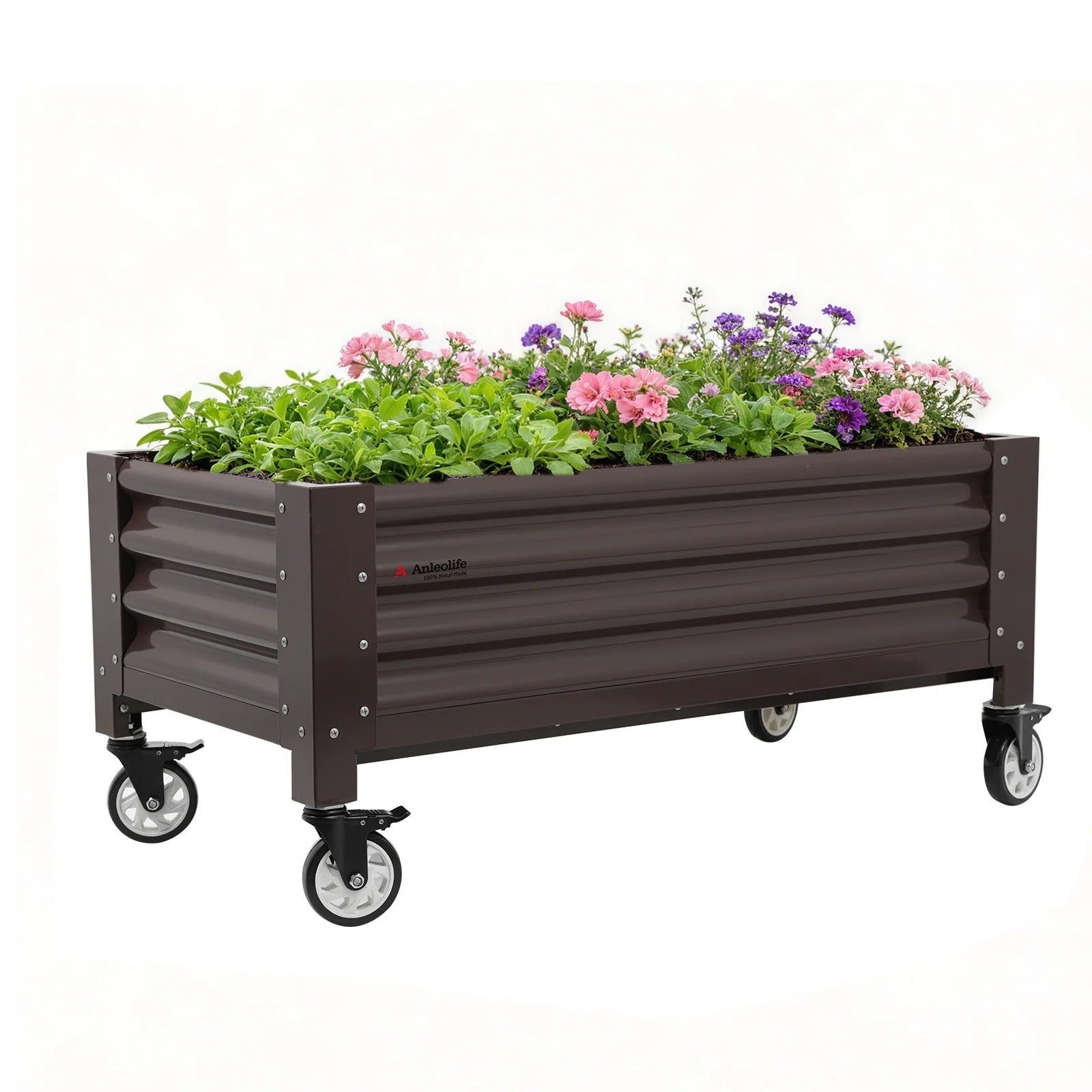 22" Tall 4x2 ft Rust-Resistant Elevated Raised Garden Bed with Wheels