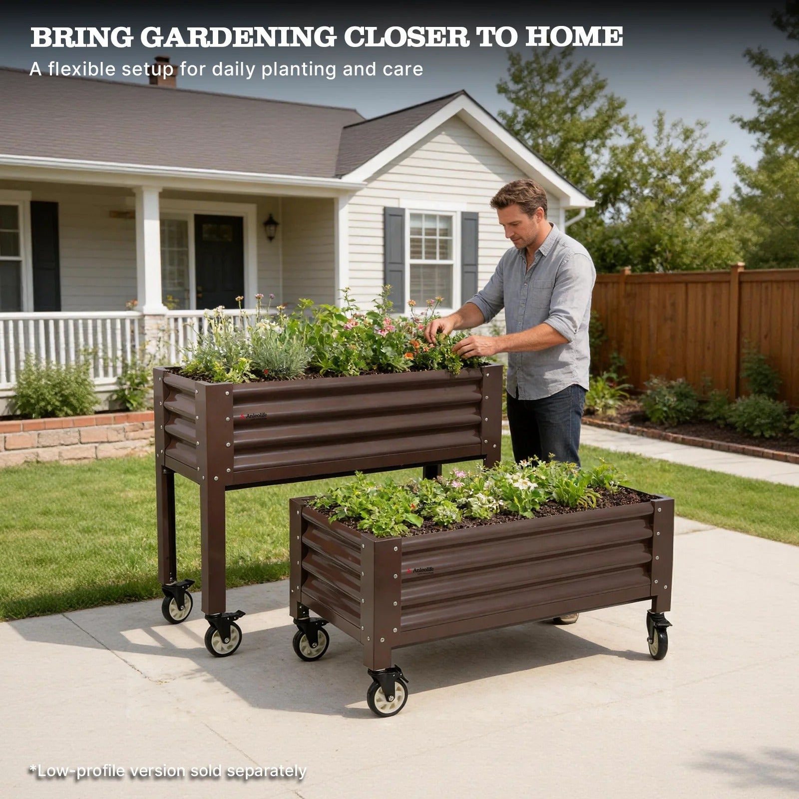 35" Waist-High Galvanized Steel Raised Garden Bed with Easy Access Design