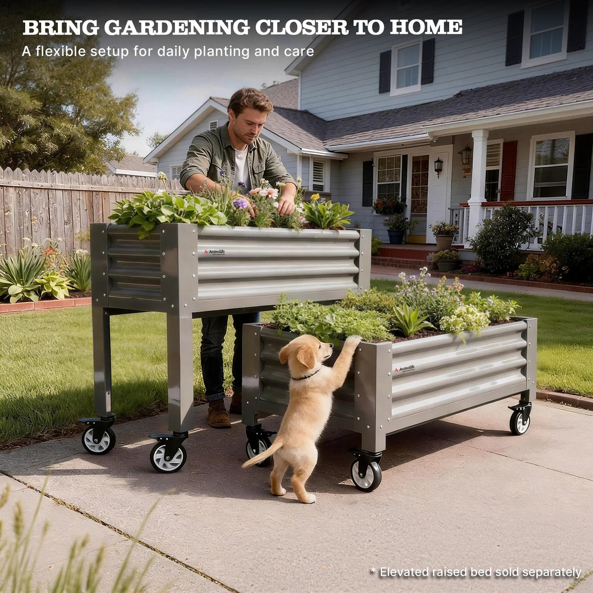 22" Tall 4x2 ft Rust-Resistant Elevated Raised Garden Bed with Wheels