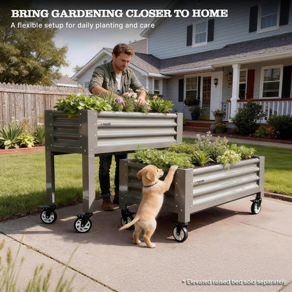 22" Tall 4x2 ft Rust-Resistant Elevated Raised Garden Bed with Wheels