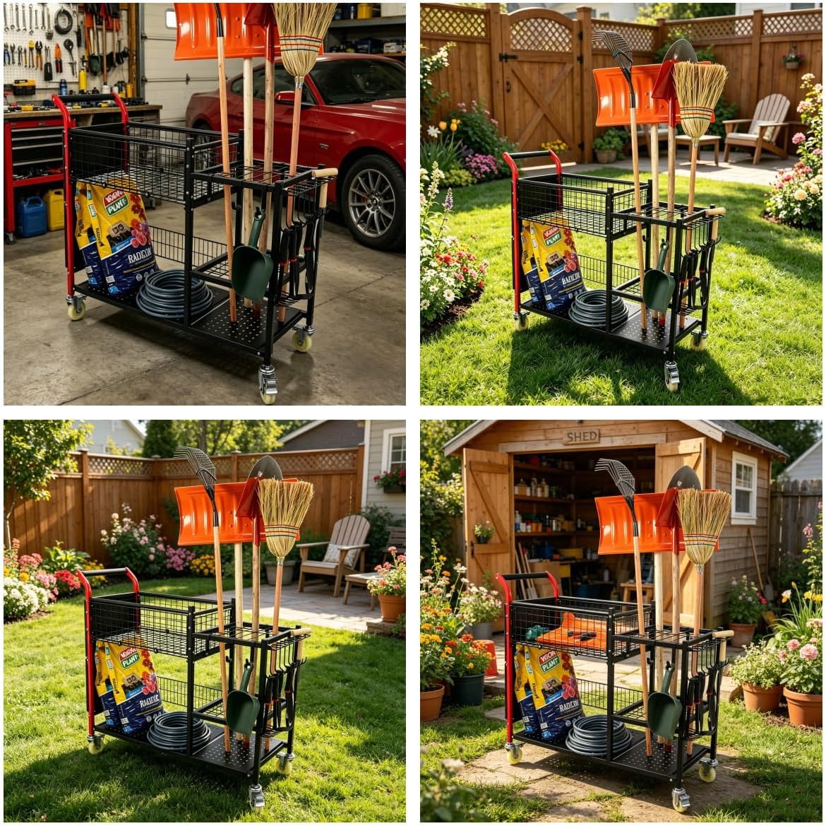 Mobile Garden Tool Cart with Storage and Planting Bench