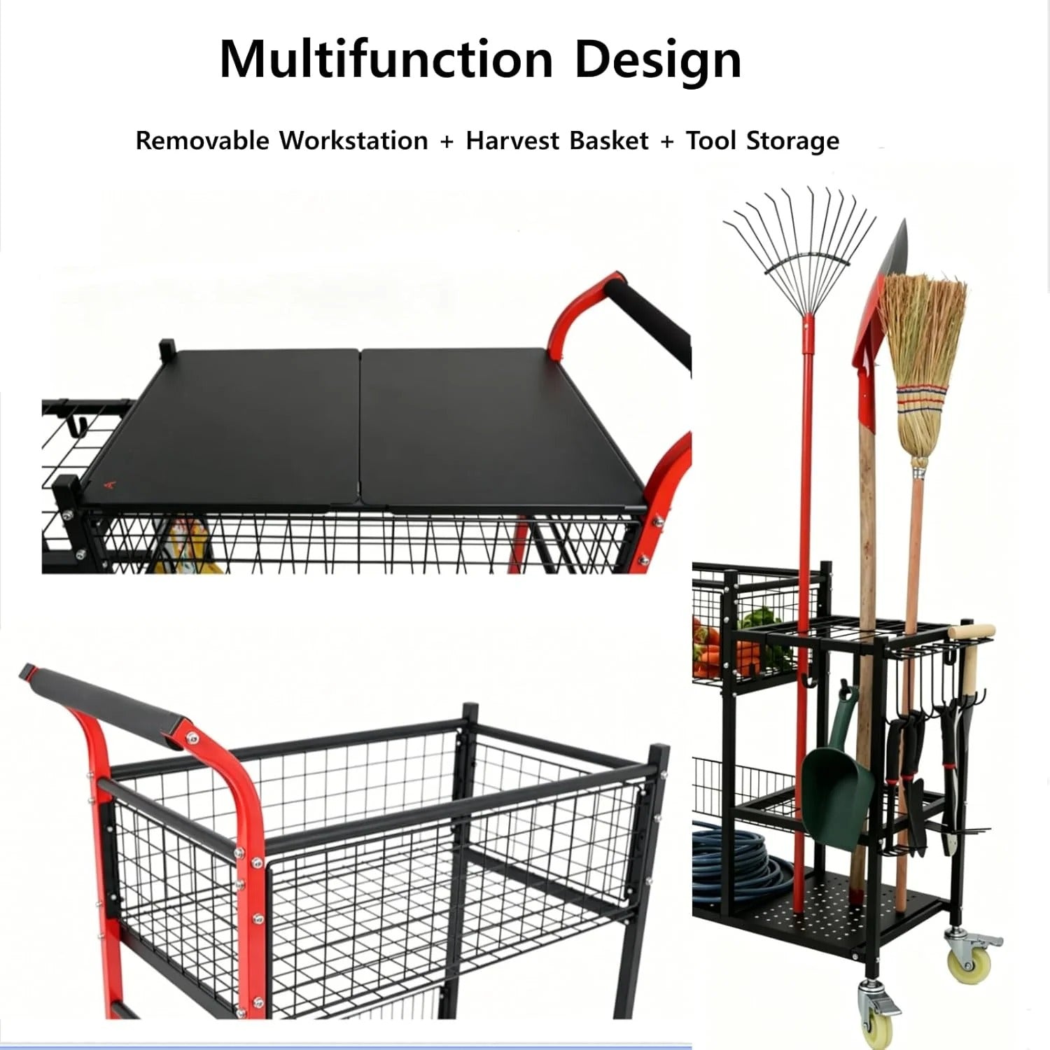 Mobile Garden Tool Cart with Storage and Planting Bench