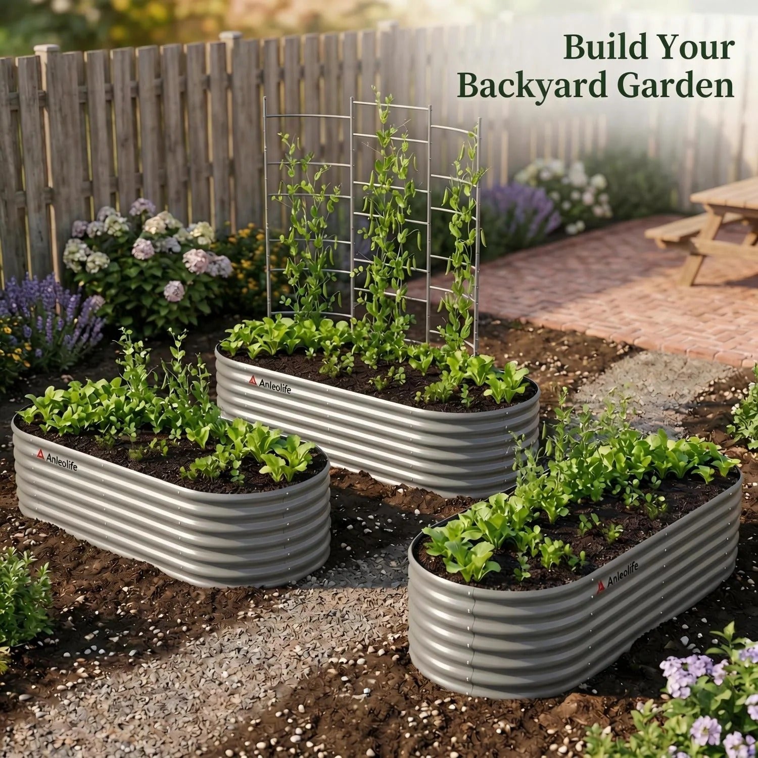 8×4 ft Raised Garden Bed Garden System, 3-Bed Set with Arch Trellis for Climbing Plants