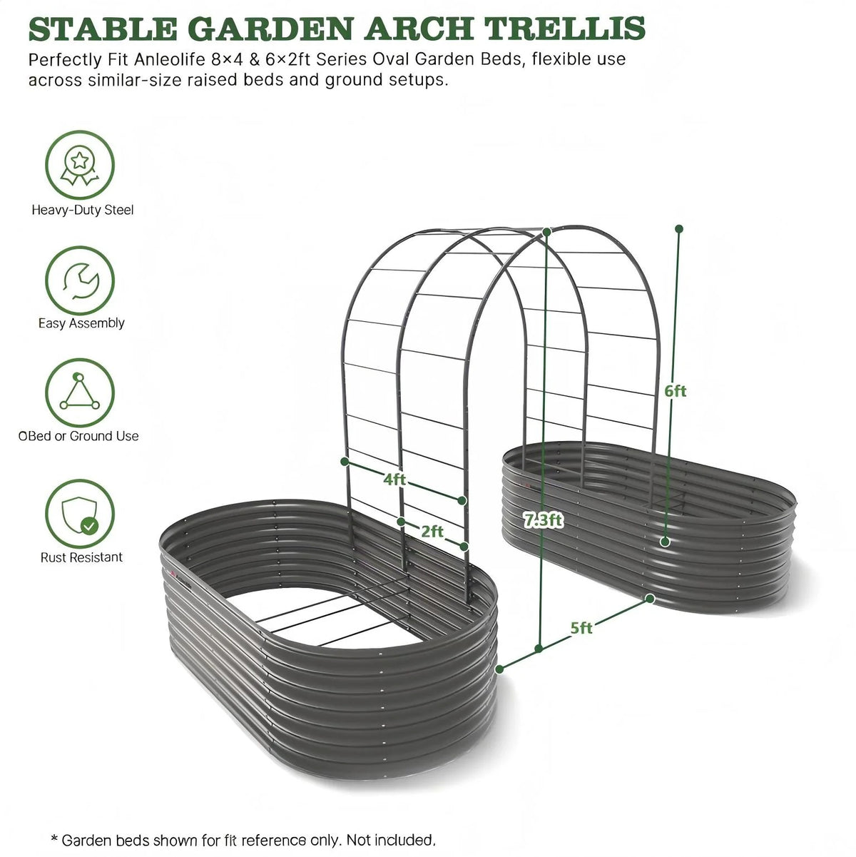24" Extra Tall 8×4 ft Raised Garden Bed Garden System, 2-Bed Kit with Arch Trellis for Climbing Plants