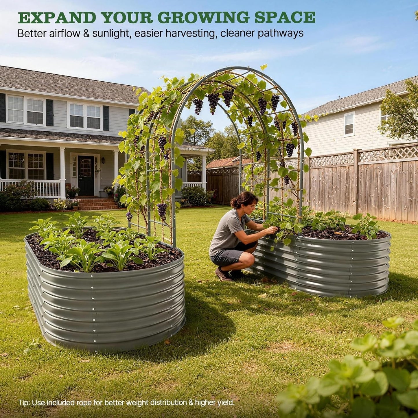 24" Extra Tall Raised Garden Bed Kit, 4 Beds with Arch Trellis and Drip Kit for Vegetables & Climbing Plants