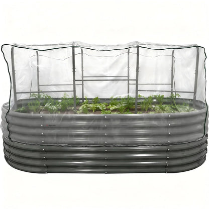 24-Inch Extra-Tall 8 × 4 ft Oval Raised Garden Bed, Galvanized Steel with Tunnel Trellis and Pest Mesh (3-Piece Kit)