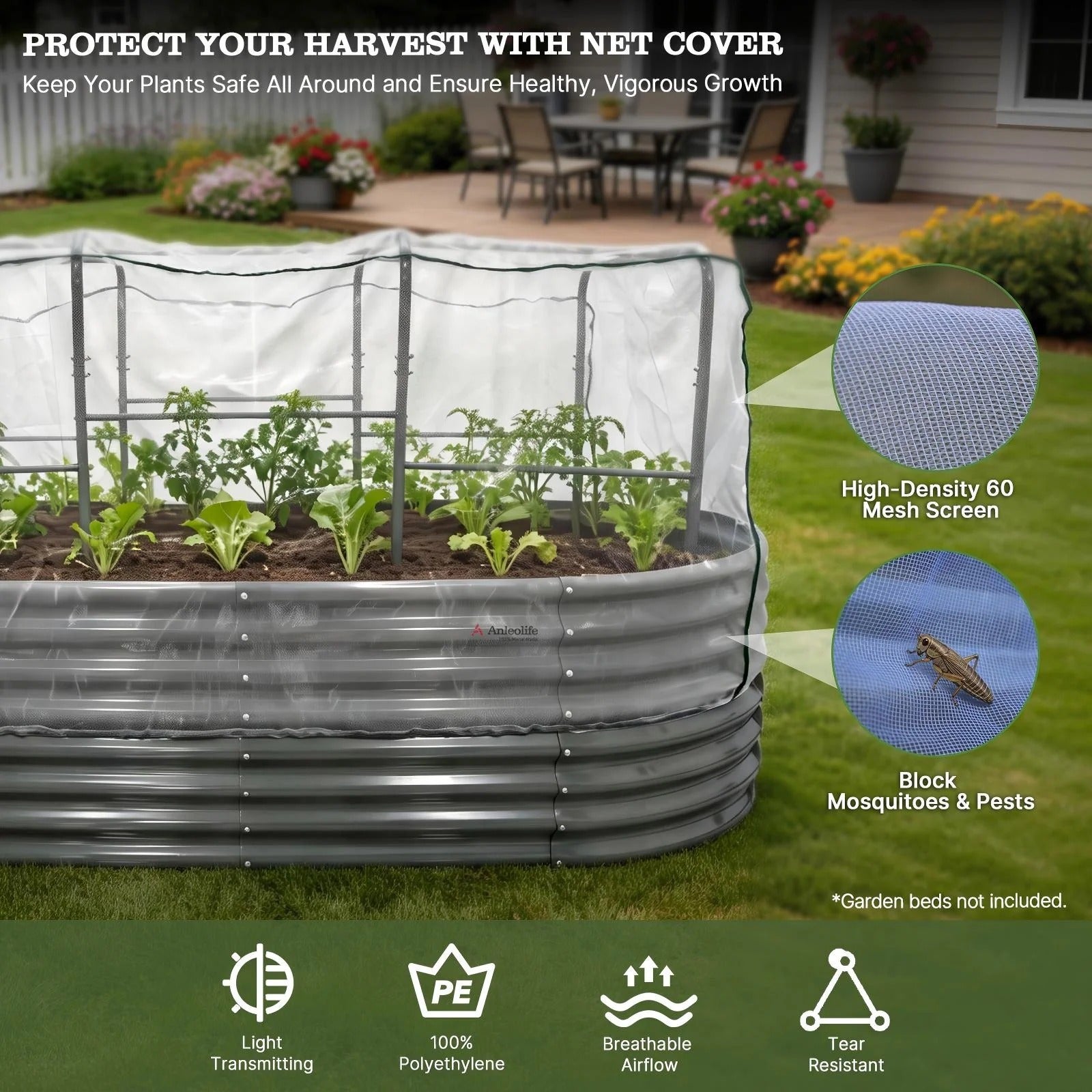 24" Extra-Tall 8 × 4 ft Oval Raised Garden Bed System, Galvanized Steel Kit with 72" × 37" × 33" Tunnel Trellis and Pest Mesh