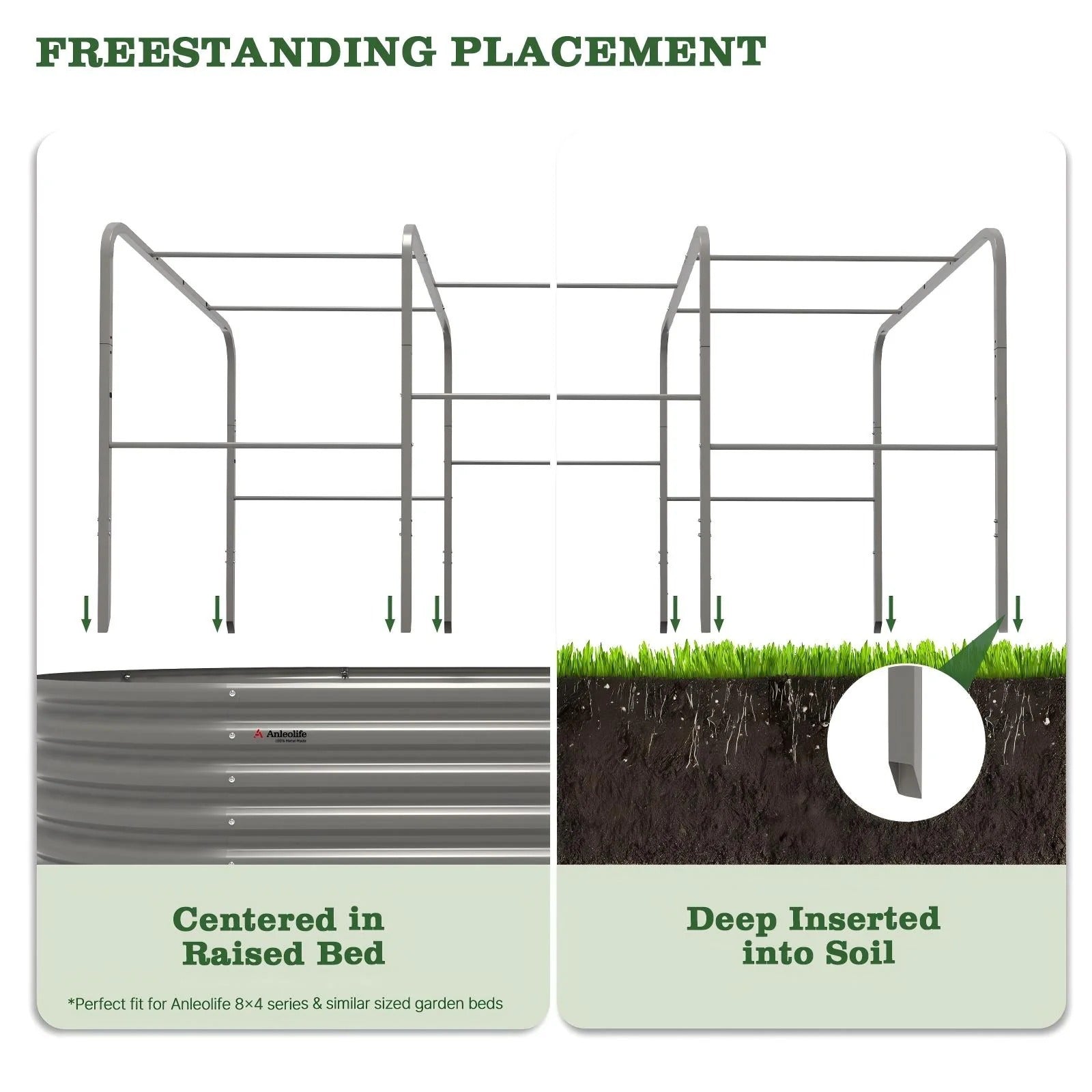 24" Extra-Tall 8 × 4 ft Oval Raised Garden Bed System, Galvanized Steel Kit with 72" × 37" × 33" Tunnel Trellis and Pest Mesh