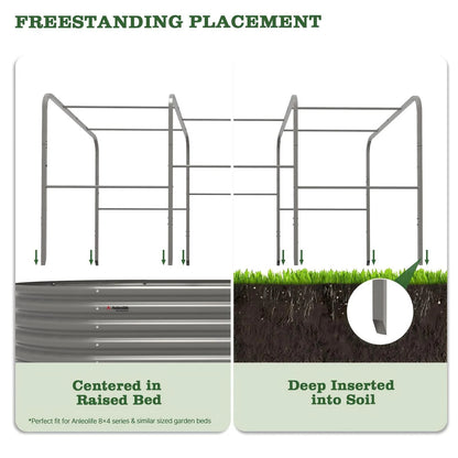 24-Inch Extra-Tall 8 × 4 ft Oval Raised Garden Bed, Galvanized Steel with Tunnel Trellis and Pest Mesh (3-Piece Kit)