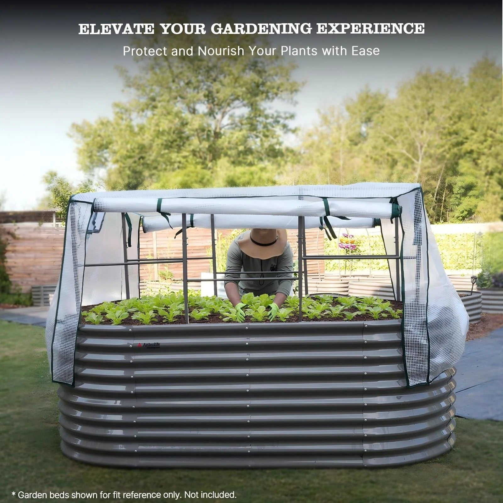 24" Extra-Tall 8 × 4 ft Oval Raised Garden Bed Garden System, Tunnel Trellis with Waterproof Cover, 3-Piece Set