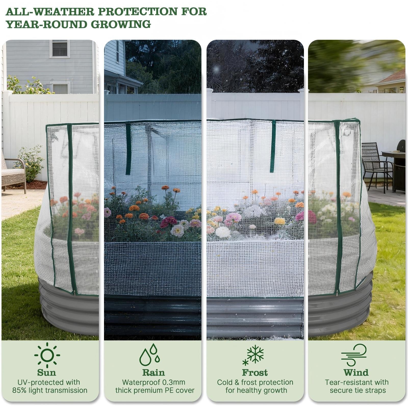 24" Extra-Tall 8 × 4 ft Oval Raised Garden Bed Garden System, Tunnel Trellis with Waterproof Cover, 3-Piece Set
