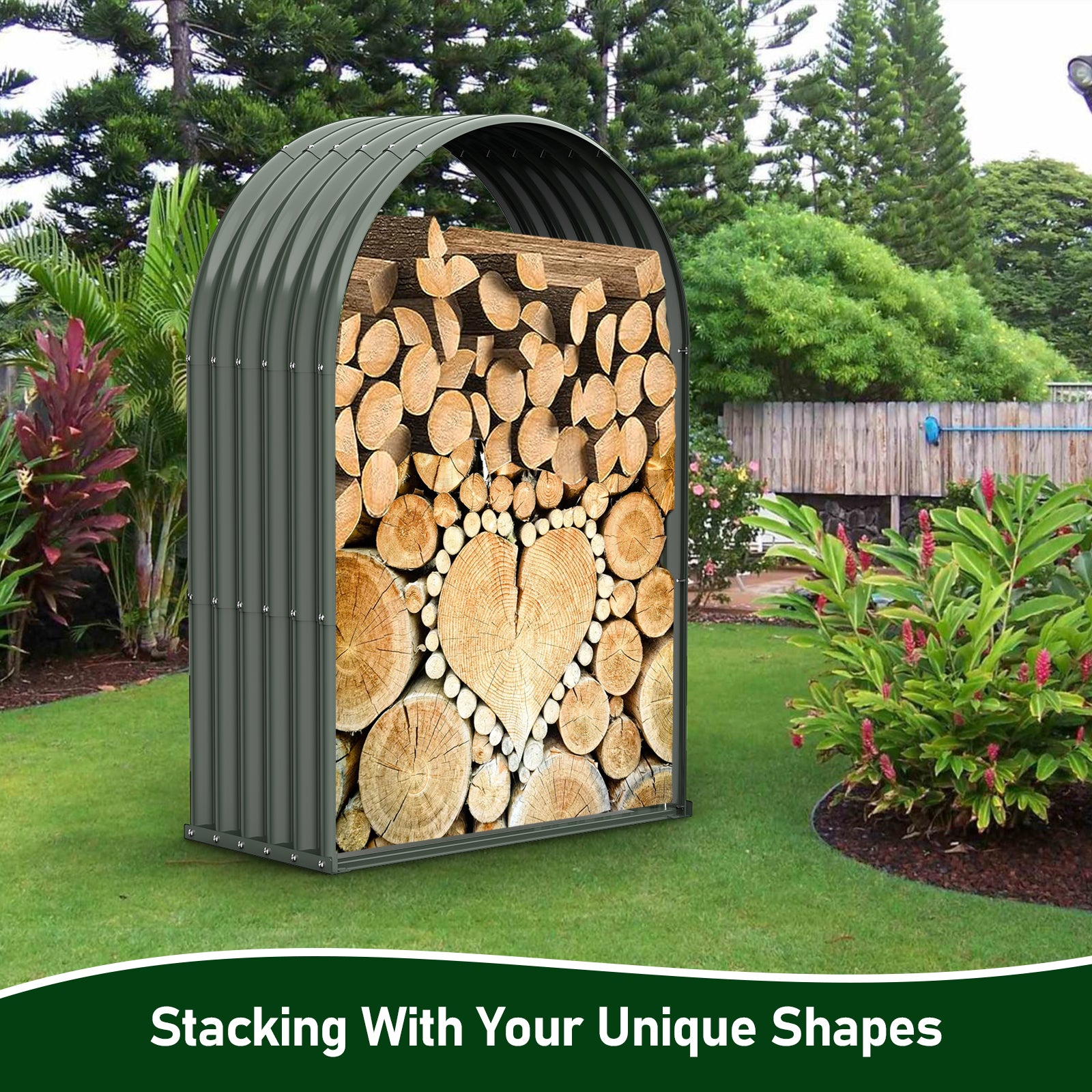 Set of 2, 20 Cubic Ft Each Firewood Storage Shed, Arch-Top Galvanized Steel Log Rack, 36"W x 18"D x 54"H
