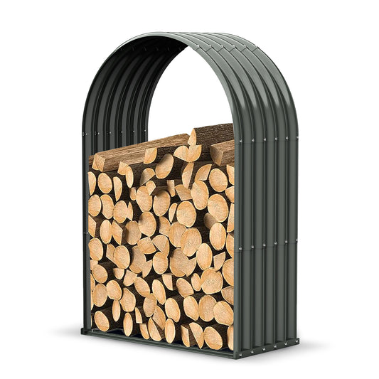 Anleolife Galvanized Steel Firewood Storage Shed, Corrugated Metal Log Rack,  Lumber Storage Stand -Arch Gray