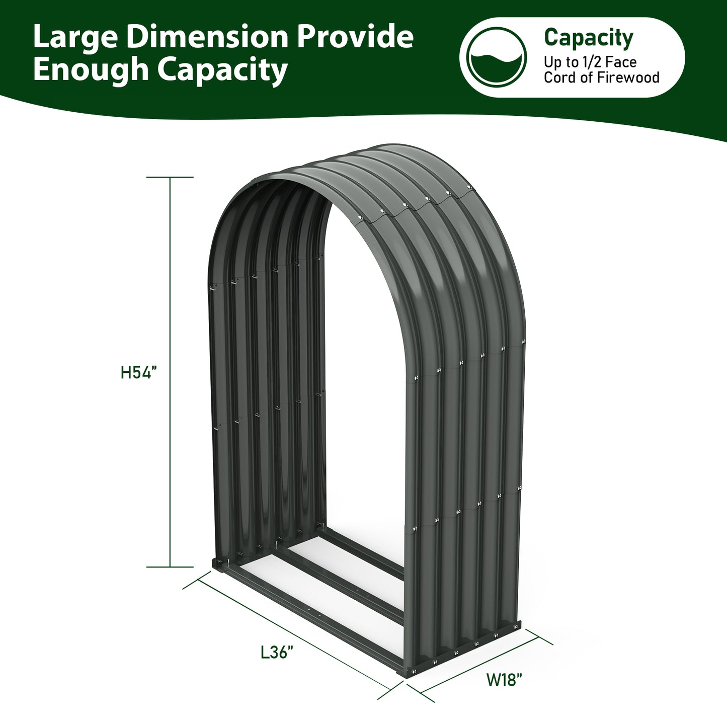 Set of 4: 20.25cube feet,18"D x 36"W x 54"H,Galvanized Steel Firewood Storage Shed, Metal Log Rack