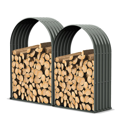 Set of 2: Galvanized Steel Firewood Storage Shed, Metal Log Rack