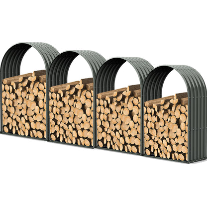 Set of 4: Galvanized Steel Firewood Storage Shed, Metal Log Rack