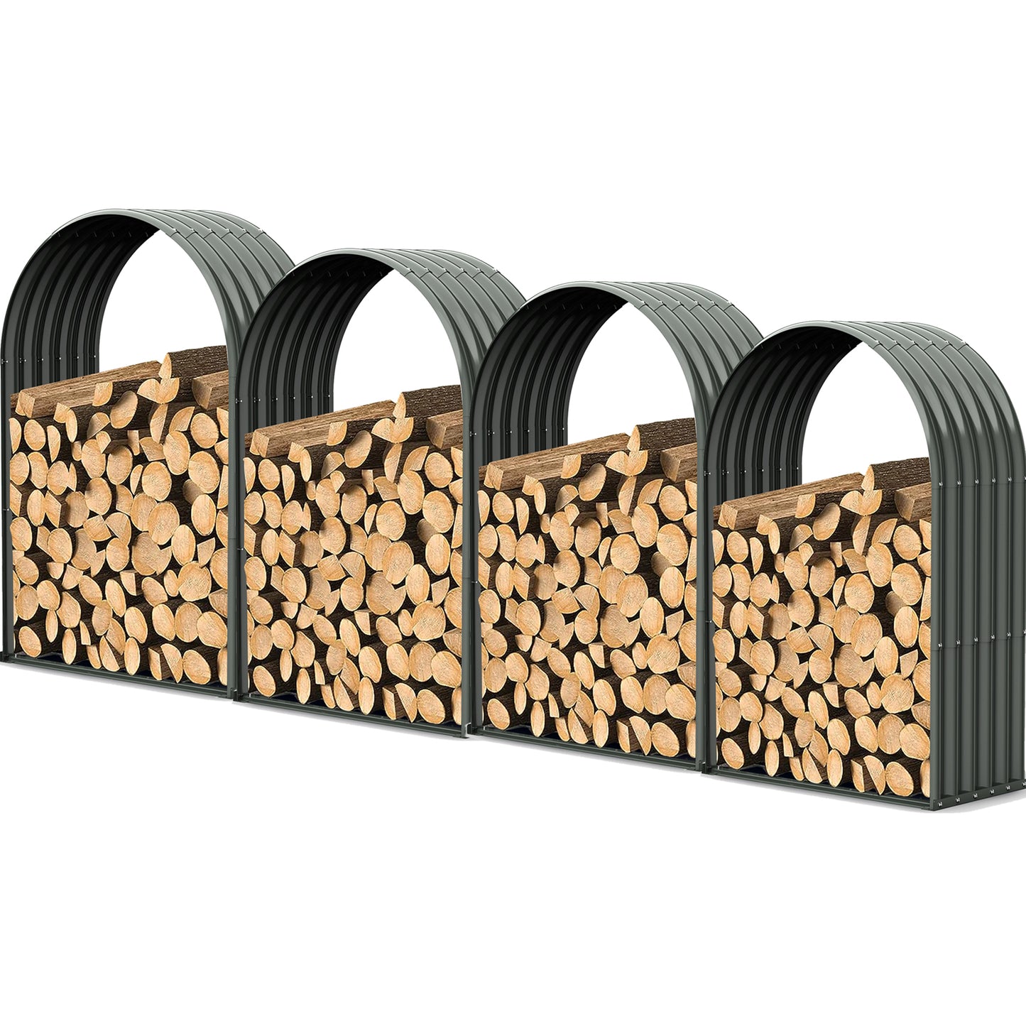Set of 4: 20.25cube feet,18"D x 36"W x 54"H,Galvanized Steel Firewood Storage Shed, Metal Log Rack