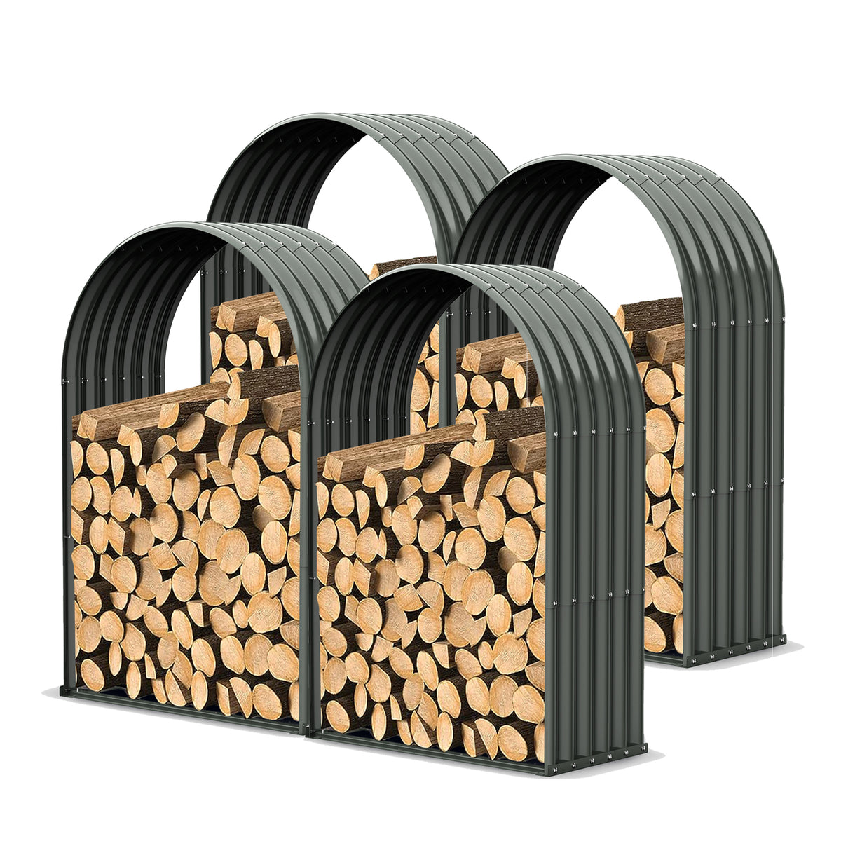 
Set of 4, 20 Cubic Ft Each Firewood Storage Shed, Galvanized Steel Metal Log Rack, 36"W x 18"D x 54"H