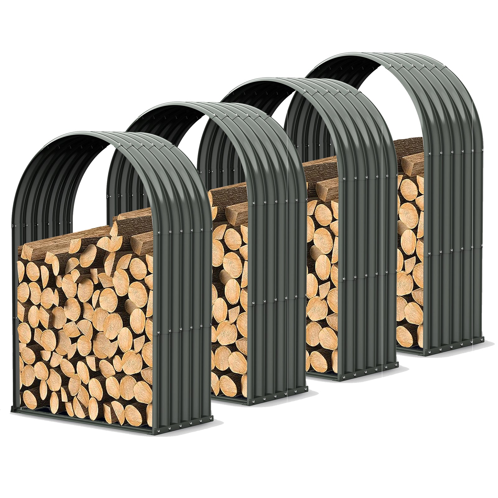 Set of 4: 18"D x 36"W x 54"H, 20 cu ft Galvanized Steel Firewood Storage Shed, Metal Log Rack