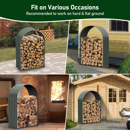 Anleolife Galvanized Steel Firewood Storage Shed, Corrugated Metal Log Rack,  Lumber Storage Stand -Arch Gray