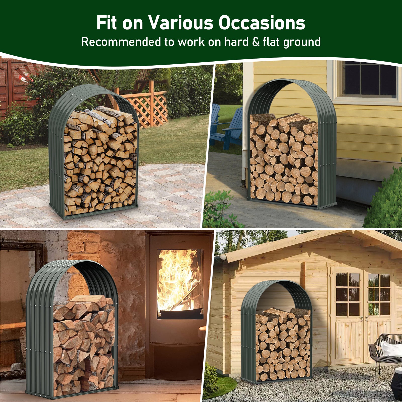 Set of 2, 20 Cubic Ft Each Firewood Storage Shed, Arch-Top Galvanized Steel Log Rack, 36"W x 18"D x 54"H