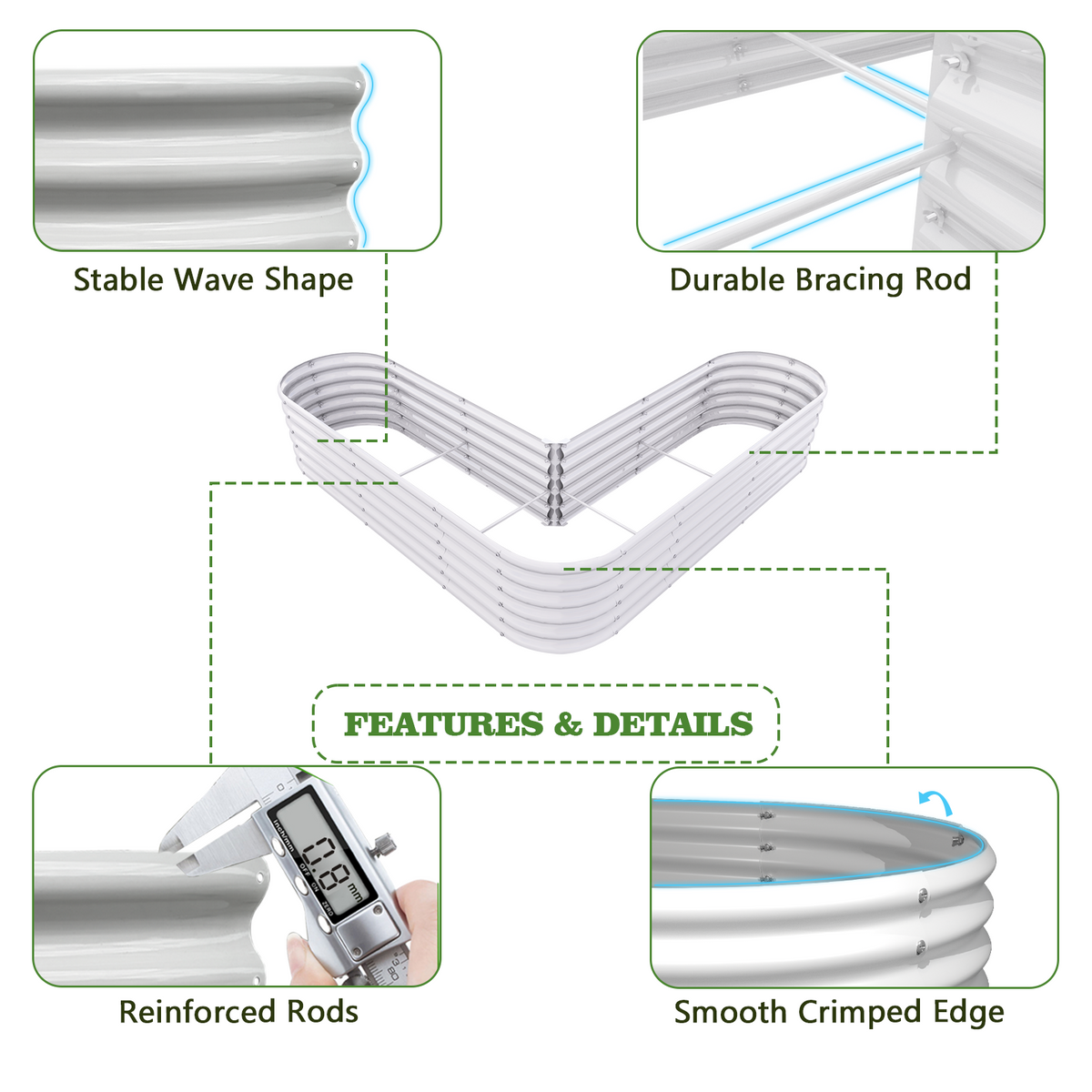 81''x81''x18'' Heart-shaped Galvanized Steel Raised Garden Bed - Classic White