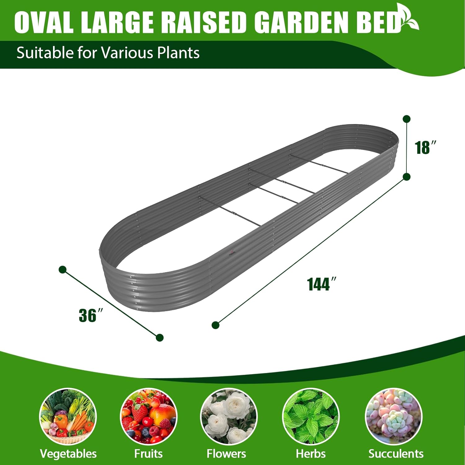 18" Tall Set of 3 Raised Garden Beds, Oval & V-Shape Garden Layout