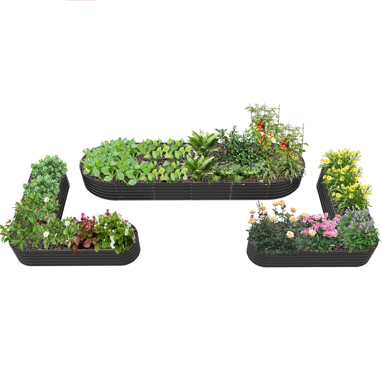 Set of 3: 144''x36''x18'' & 81''x81''x18'' Raised Garden Beds Layout（Quartz Gray/Classic White）