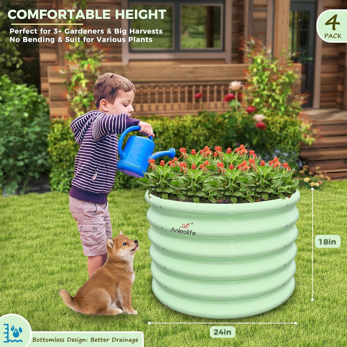 Garden Play – 24''x18'' Round Raised Garden Beds for Kids (4 packs)