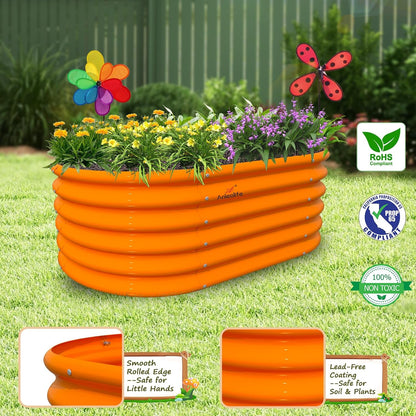 Garden Play – 40''x24''x18'' Oval Raised Garden Beds for Kids (3 packs, Orange)