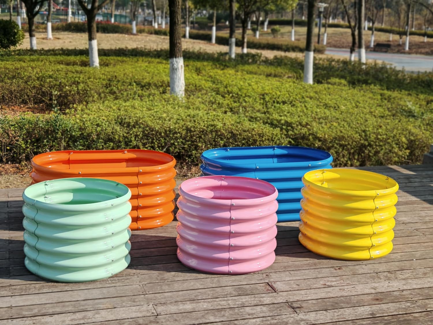 plastic plant beds 3-pack Kids Mini Blue Metal Oval Raised Garden Bed Planter Box For Planting Vegetables (40 In. L X 24 In. W X 18 In. H) A Anleolife Color: Orange